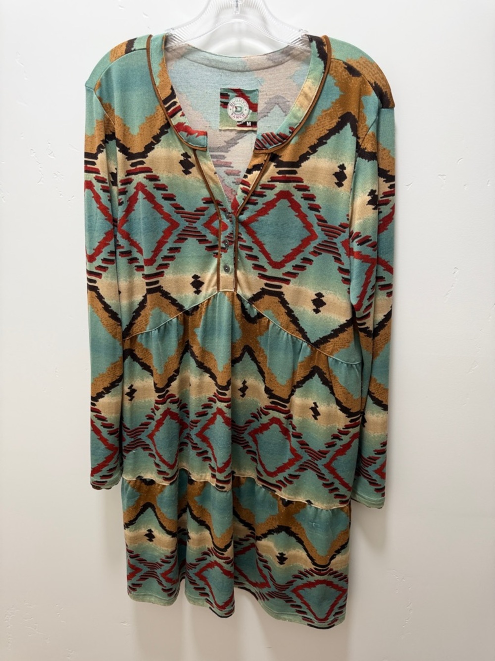 Double D Ranch Teal, Gold & Rust Aztec Midi Dress